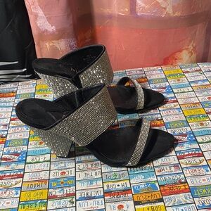 Mackinj Black Rhinestone Heeled Sandals – Women’s Size 9 (EU 40)